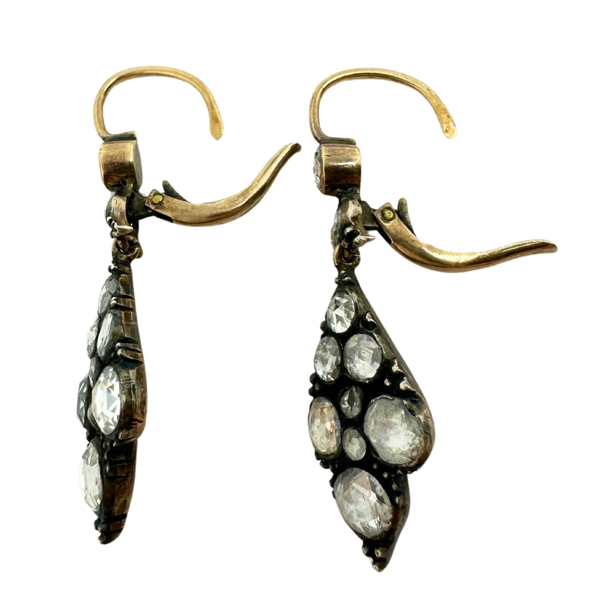Late Georgian Gold and Silver Top Rose Cut Diamond Earrings 4