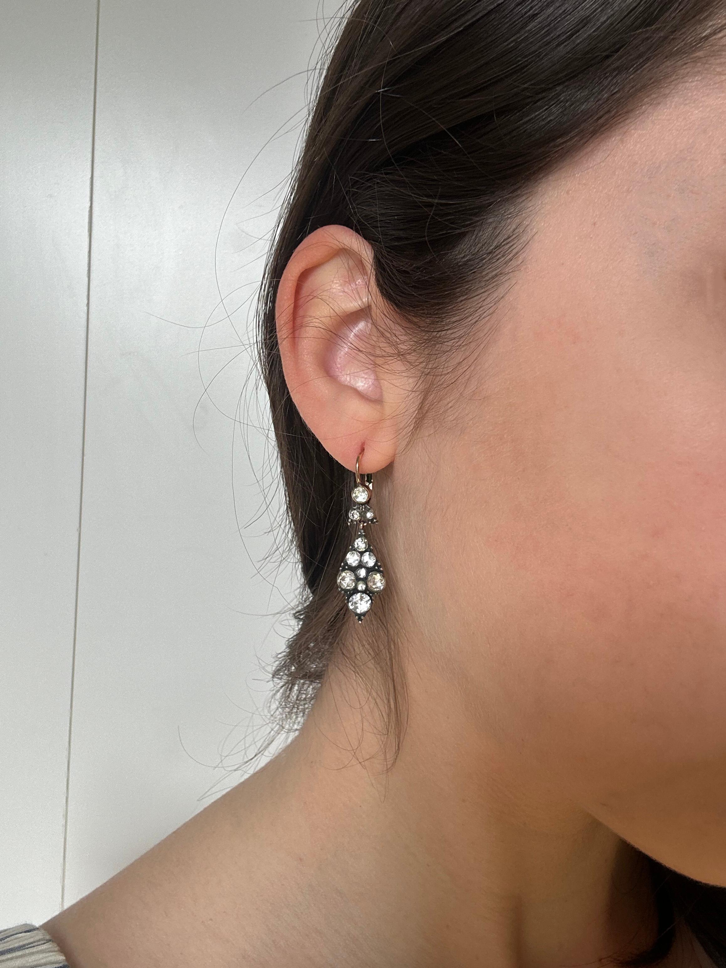 Late Georgian Gold and Silver Top Rose Cut Diamond Earrings 5