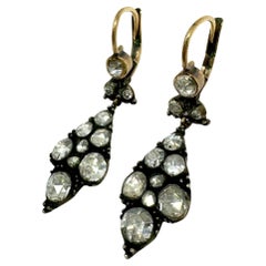 Late Georgian Gold and Silver Top Rose Cut Diamond Earrings