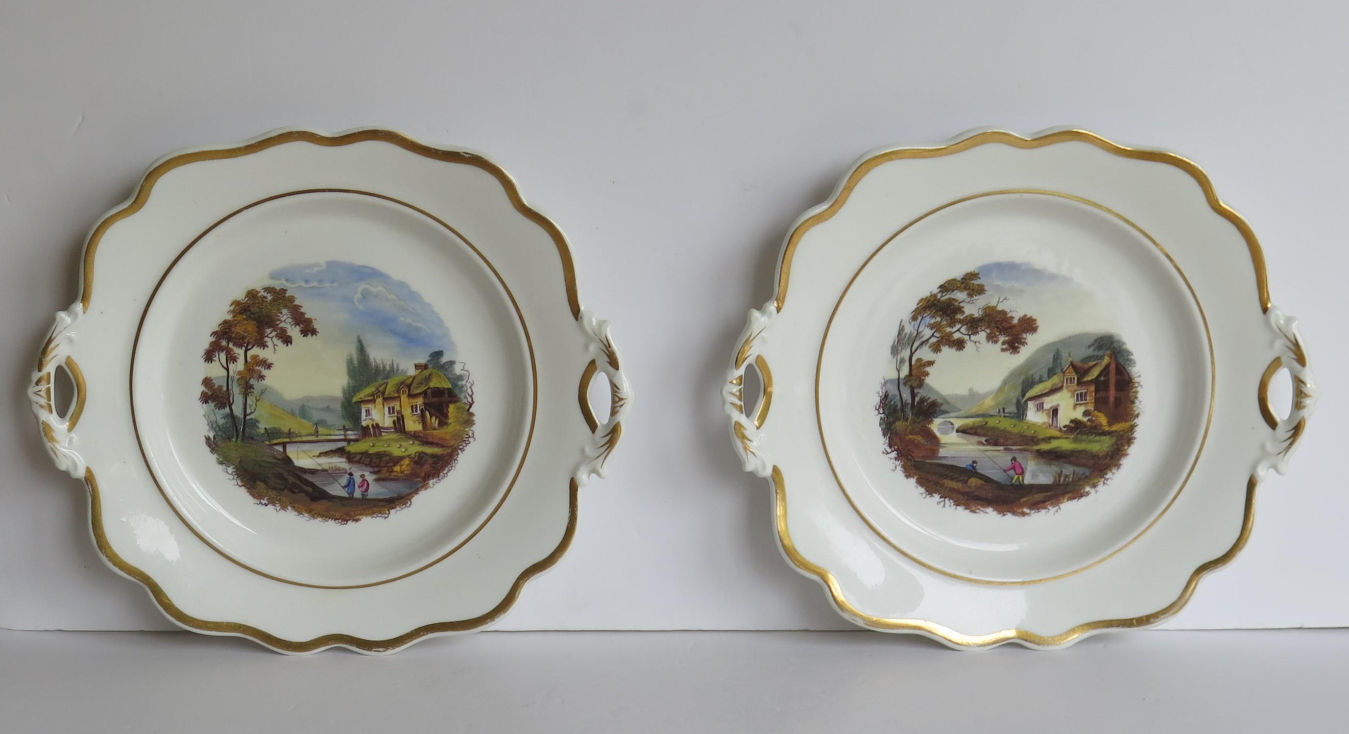 Hand-Painted Georgian John Ridgway PAIR Porcelain Plates Hand Painted Pattern 1054, Ca 1825 For Sale