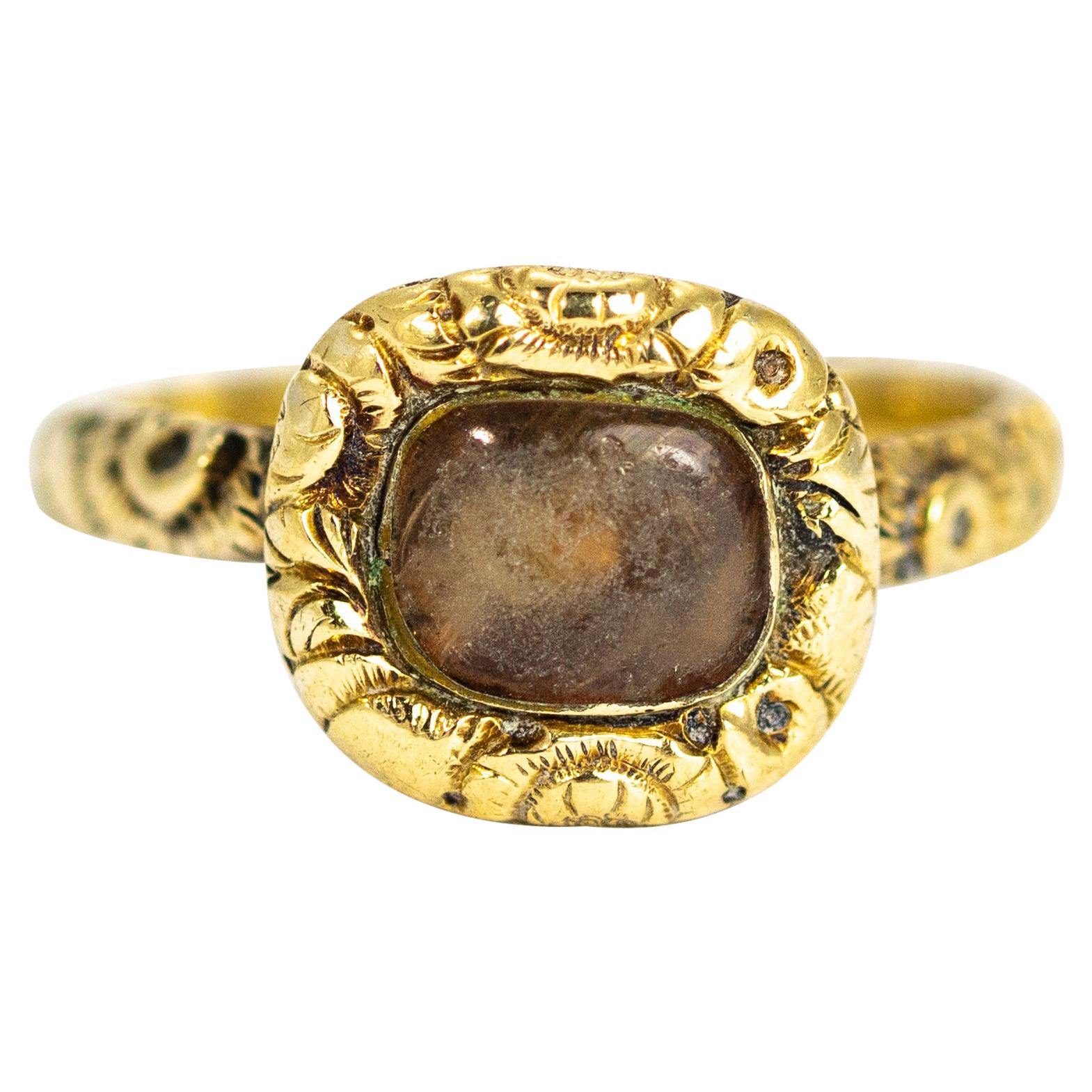 Late Georgian Locket Front 9 Carat Gold Memorial Ring