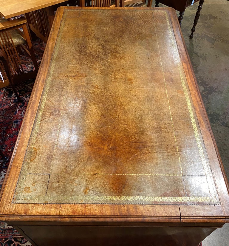 Late Mahogany Partners Desk with Inset Tooled Leather Top at
