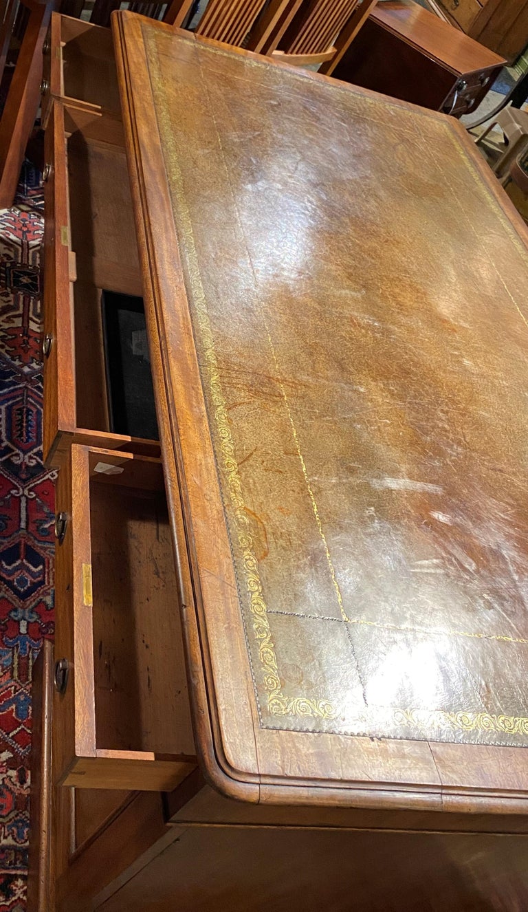 Late Mahogany Partners Desk with Inset Tooled Leather Top at