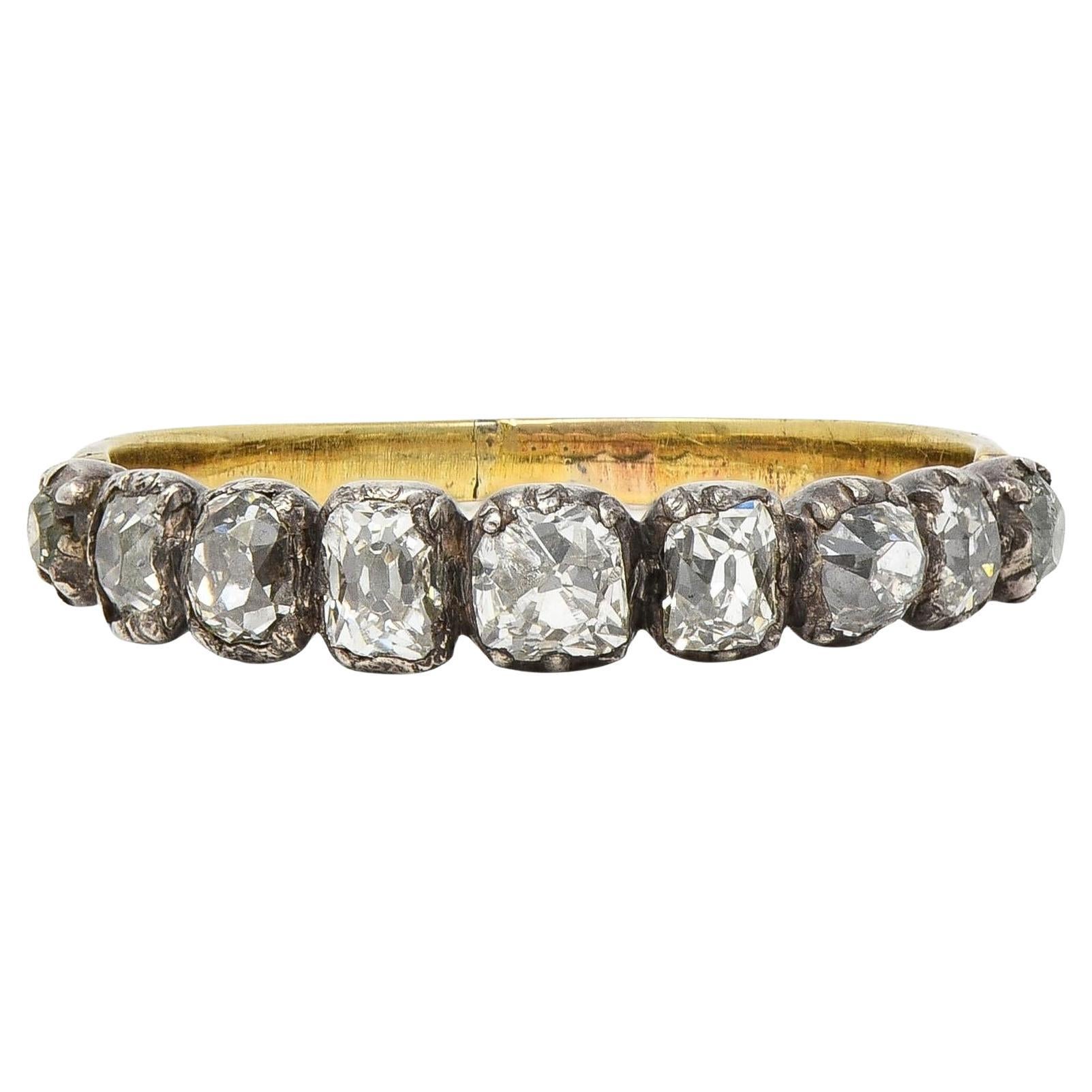 Late Georgian Old Mine Cut Diamond Silver-Topped 14 Karat Gold Antique Band Ring