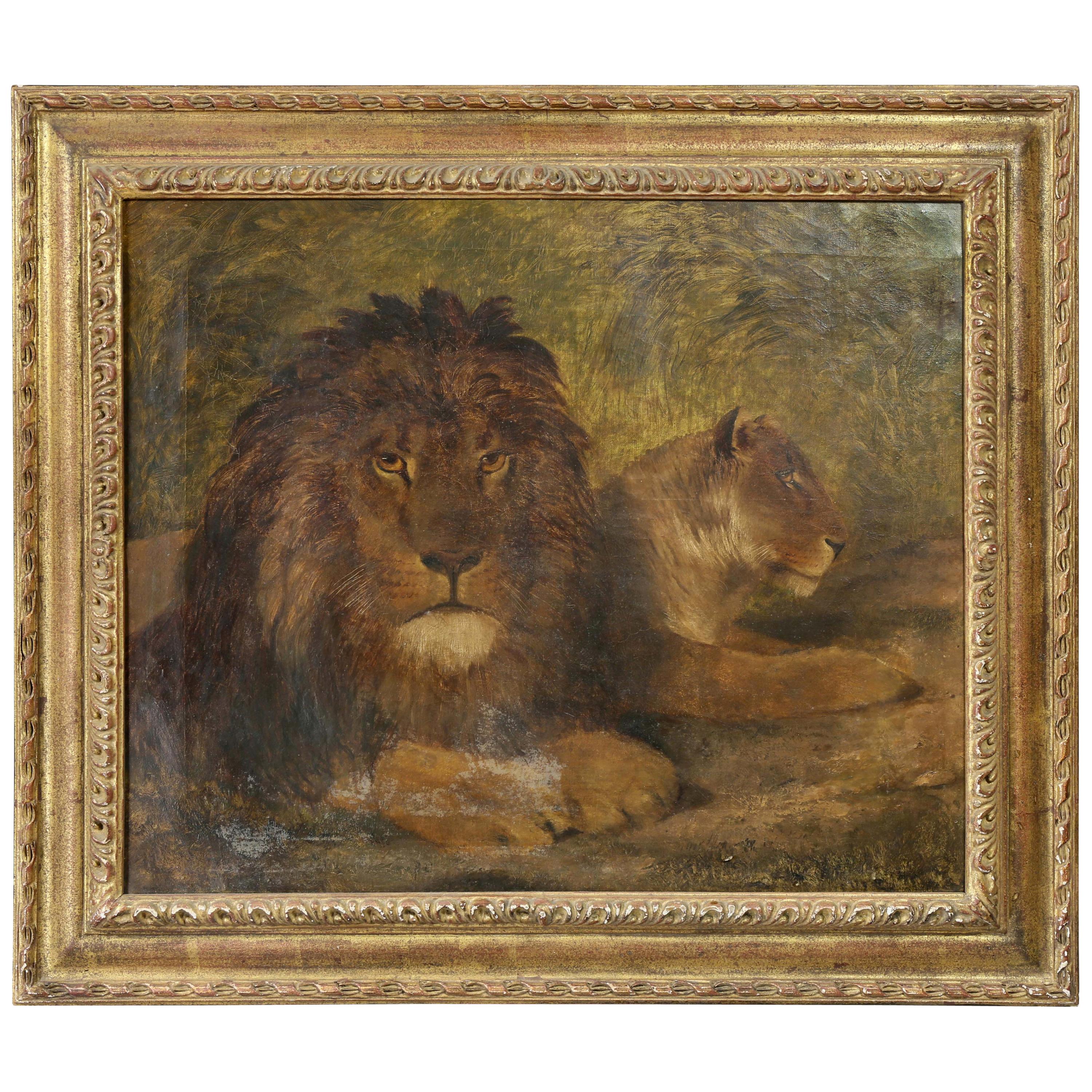 Late Georgian Painting of Two Lions