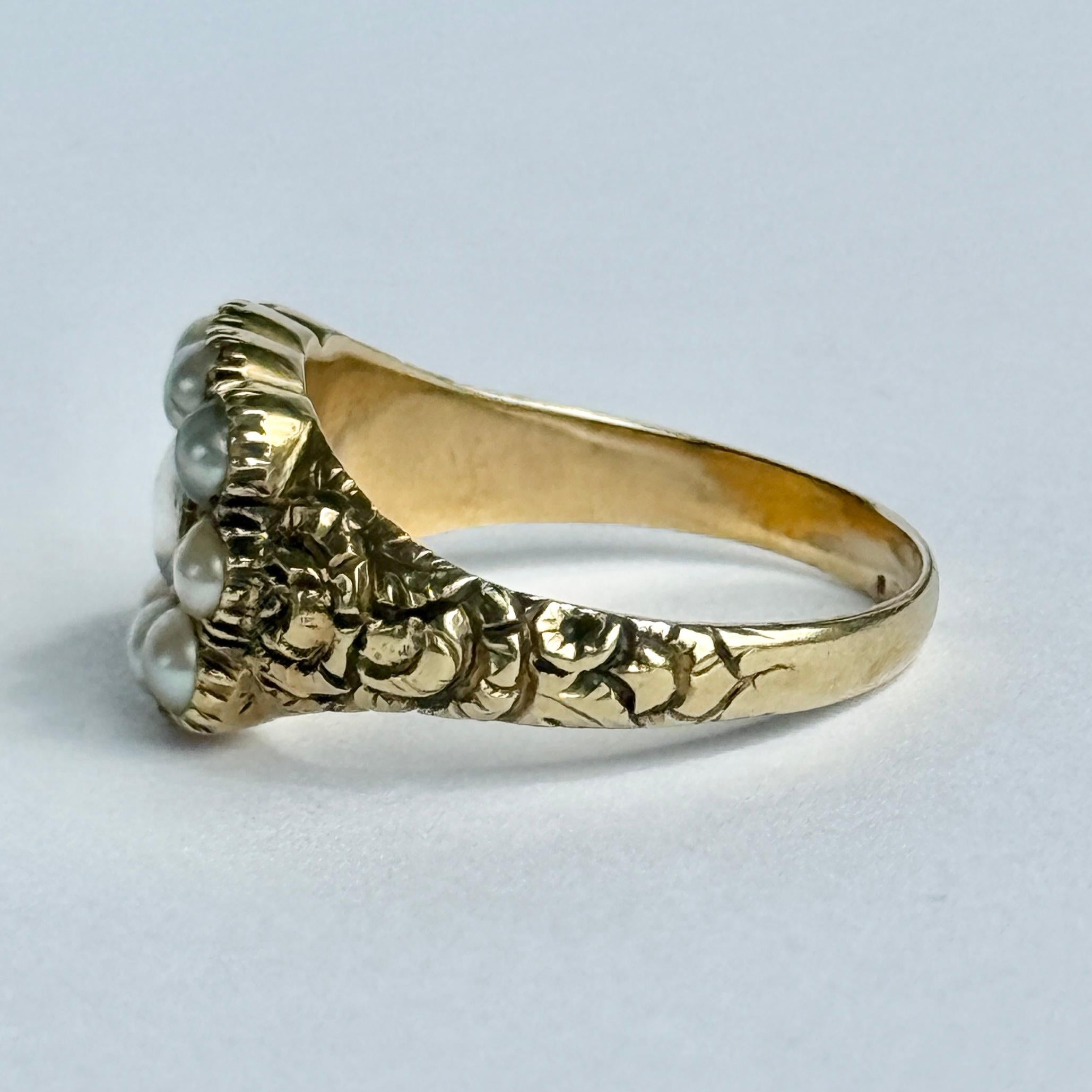Women's Late Georgian Pearl and Crystal 9 Carat Gold Mourning Ring For Sale