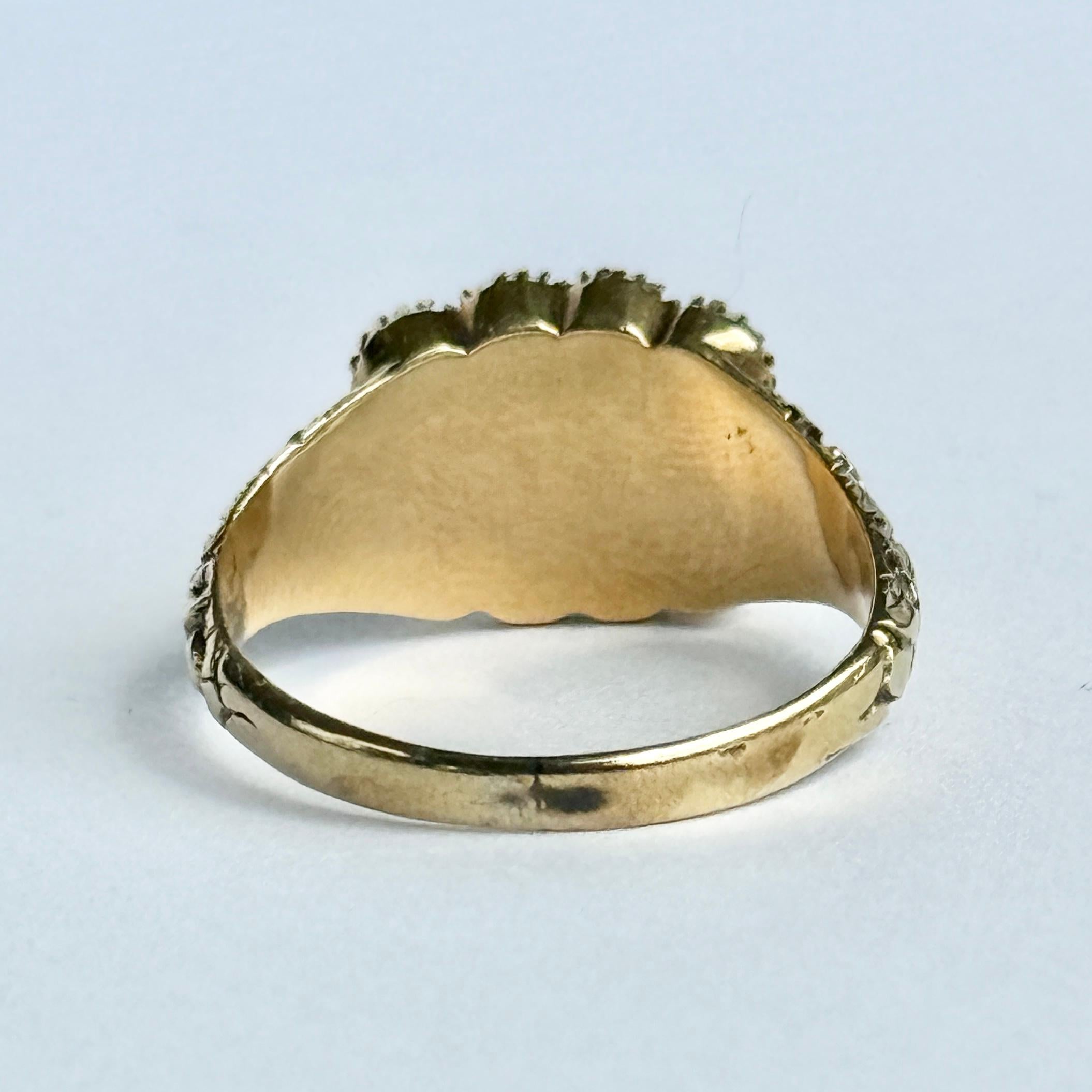 Late Georgian Pearl and Crystal 9 Carat Gold Mourning Ring For Sale 1