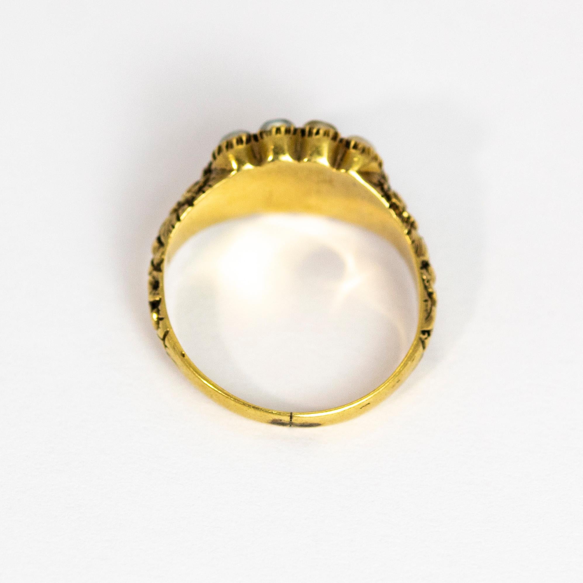 Women's Late Georgian Pearl and Crystal 9 Carat Gold Mourning Ring For Sale