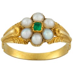 Bague en perles et émeraudes de la fin de l'époque géorgienne