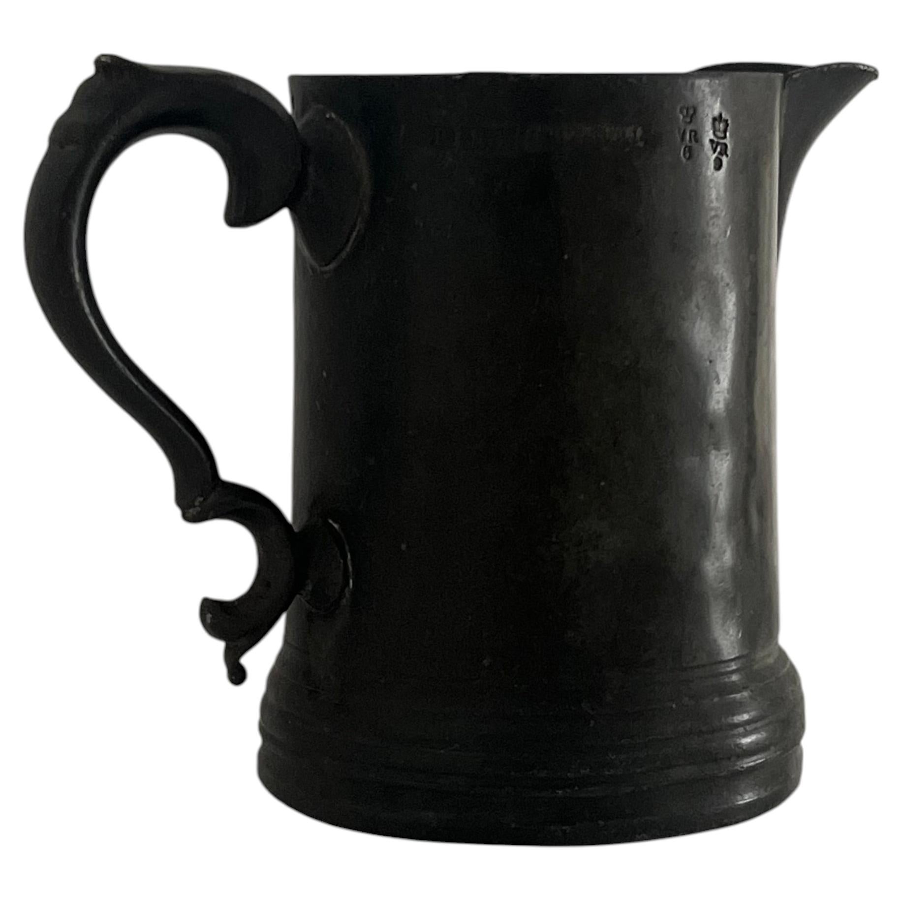 Late Georgian Pewter Pint Jug, hand made with touch marks, English Circa 1800