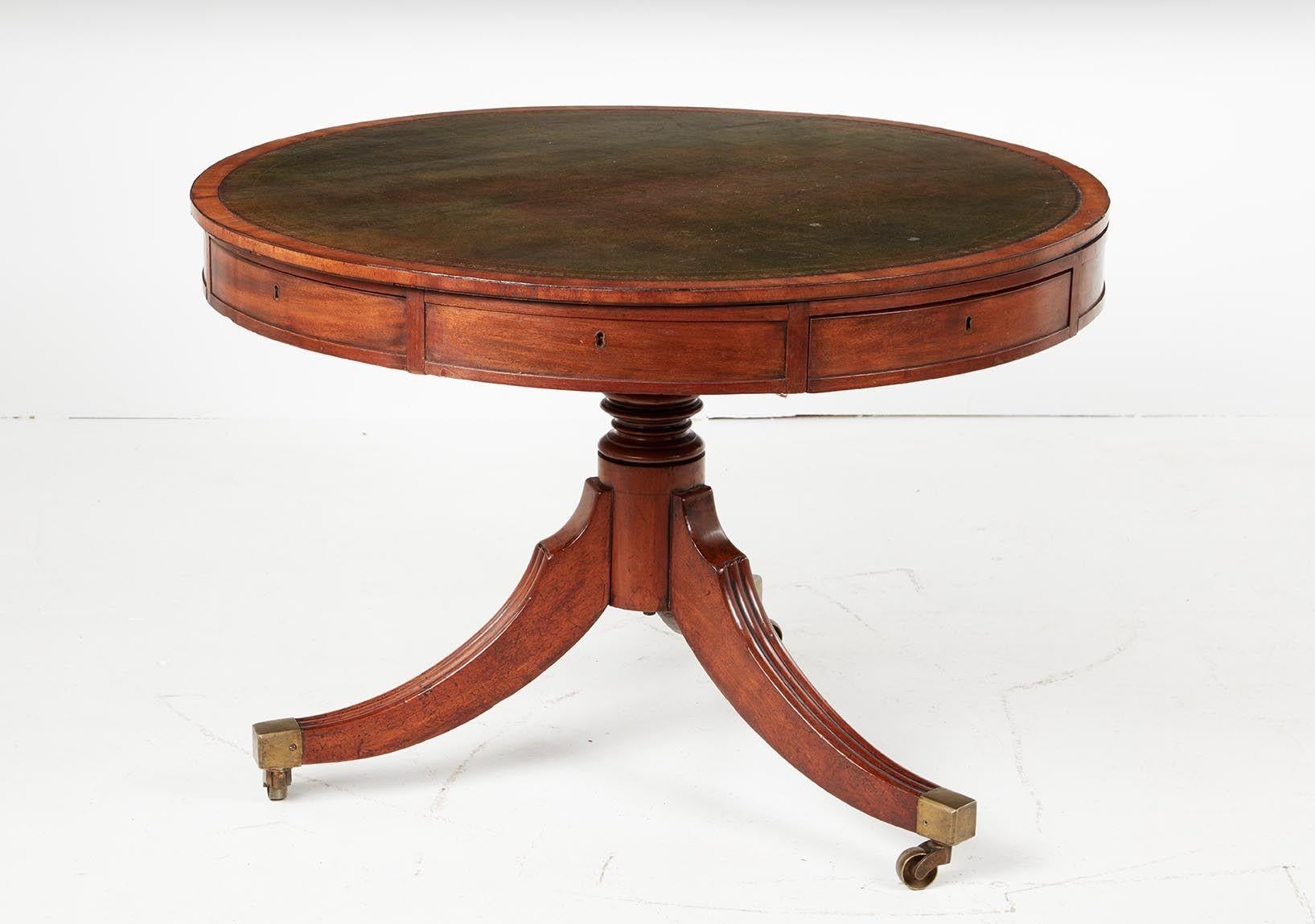 English Late Georgian Reeded Leg Drum Table For Sale