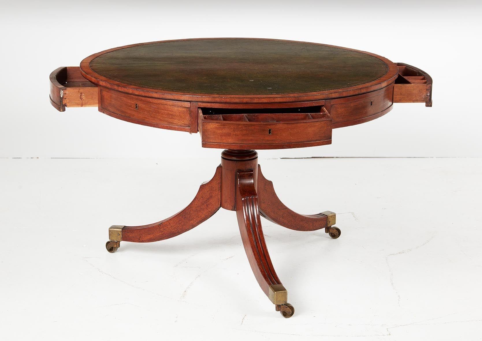 Late Georgian Reeded Leg Drum Table In Good Condition For Sale In Greenwich, CT