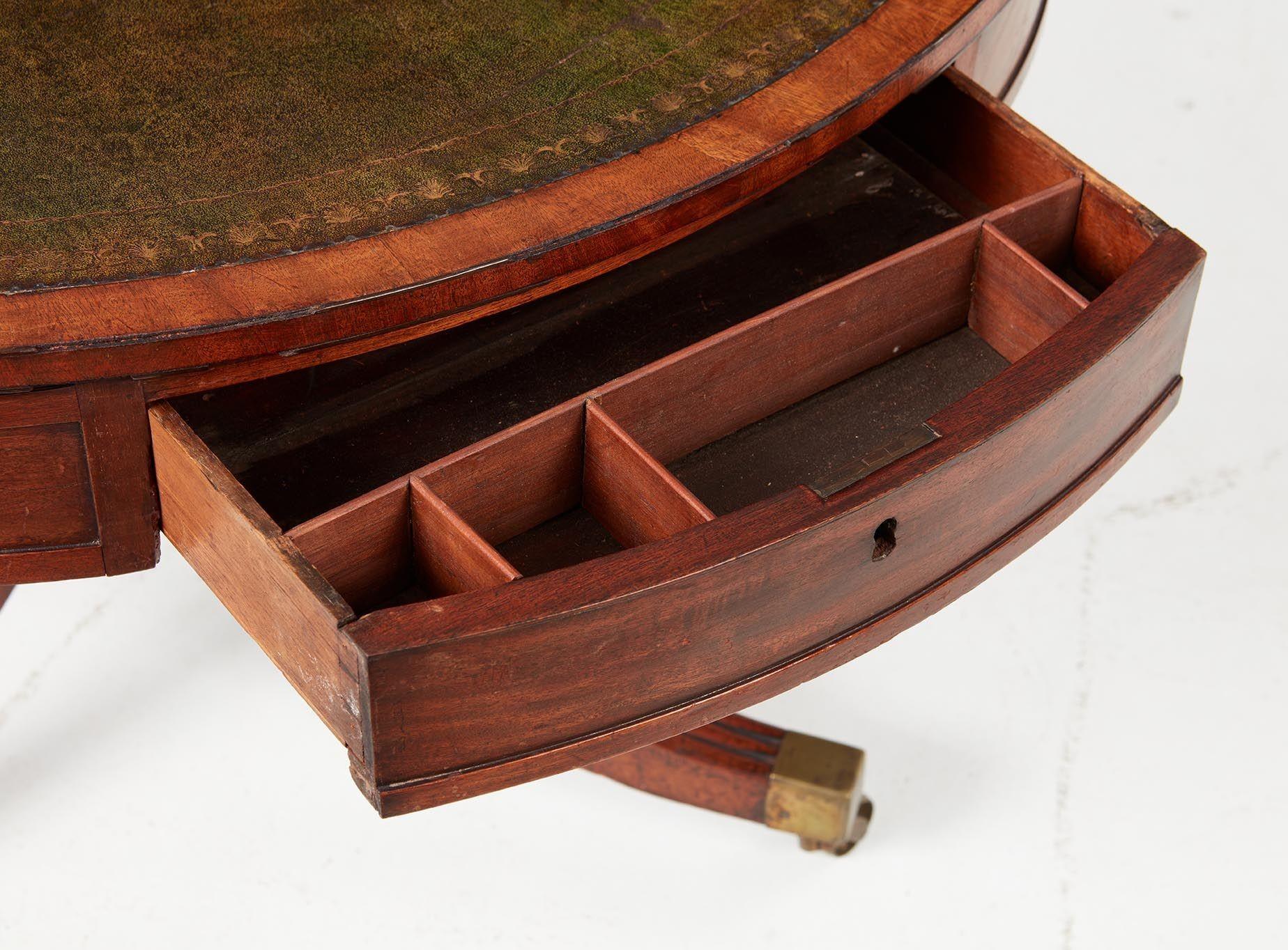 19th Century Late Georgian Reeded Leg Drum Table For Sale