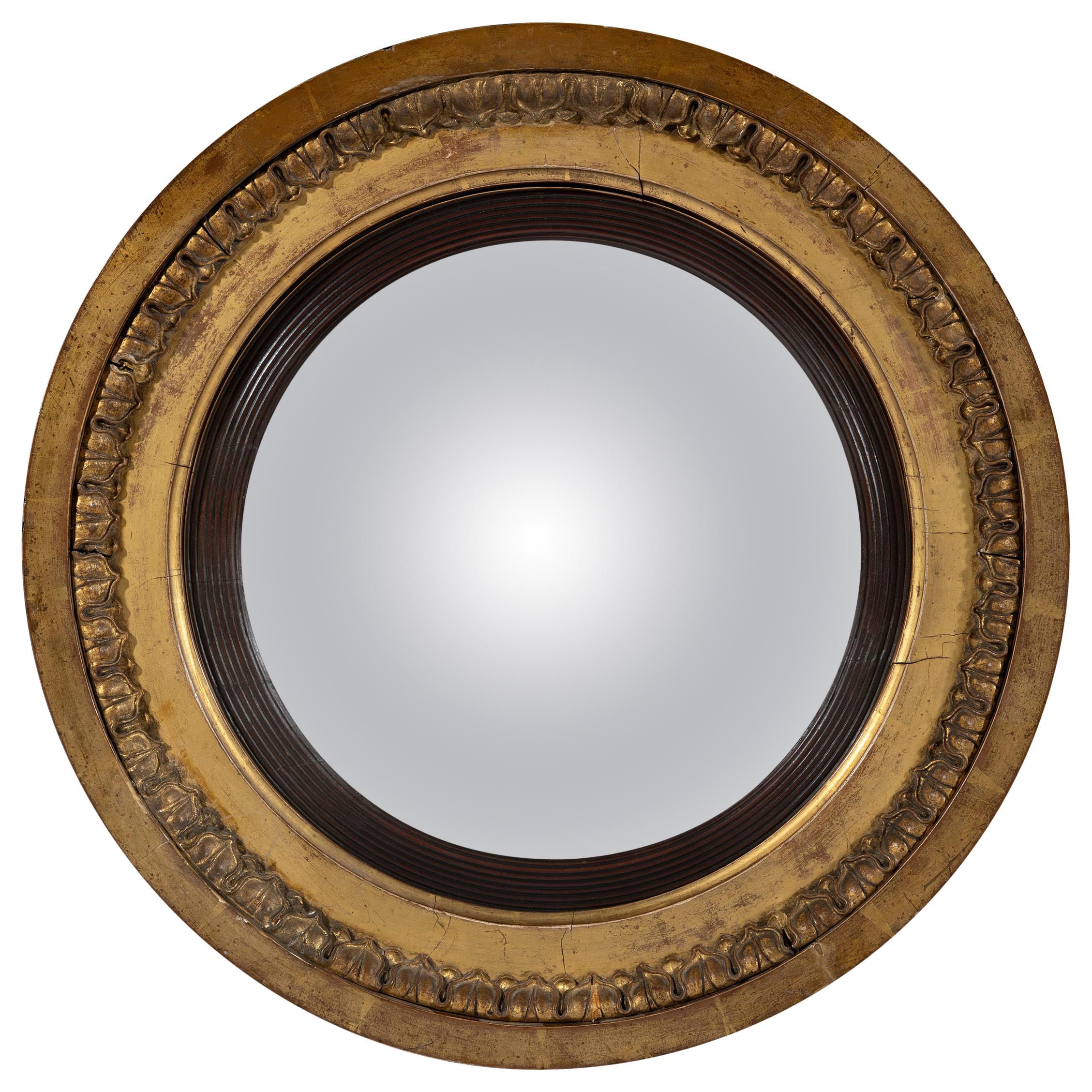 Late Georgian Regency Period Carved Giltwood Convex Mirror For Sale