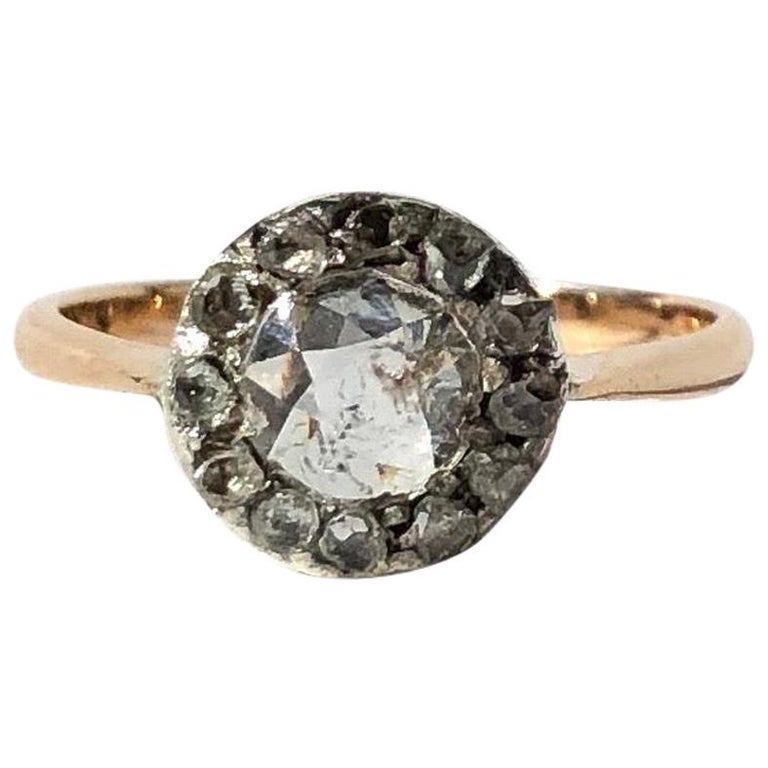 Late Georgian Rose Cut Diamond and 9 Carat Gold Cluster Ring at 1stDibs