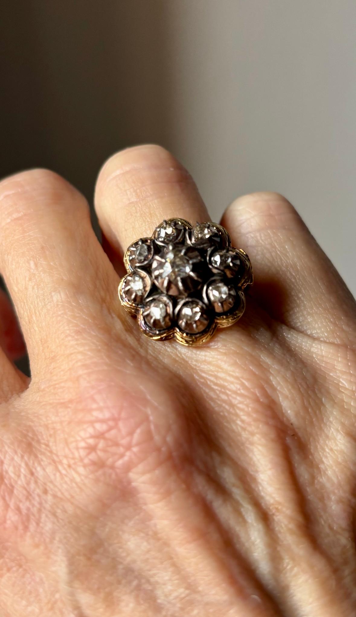 Spätgeorgianischer Diamant-Cluster-Ring im Rosenschliff (Europa um 1830) im Angebot 5