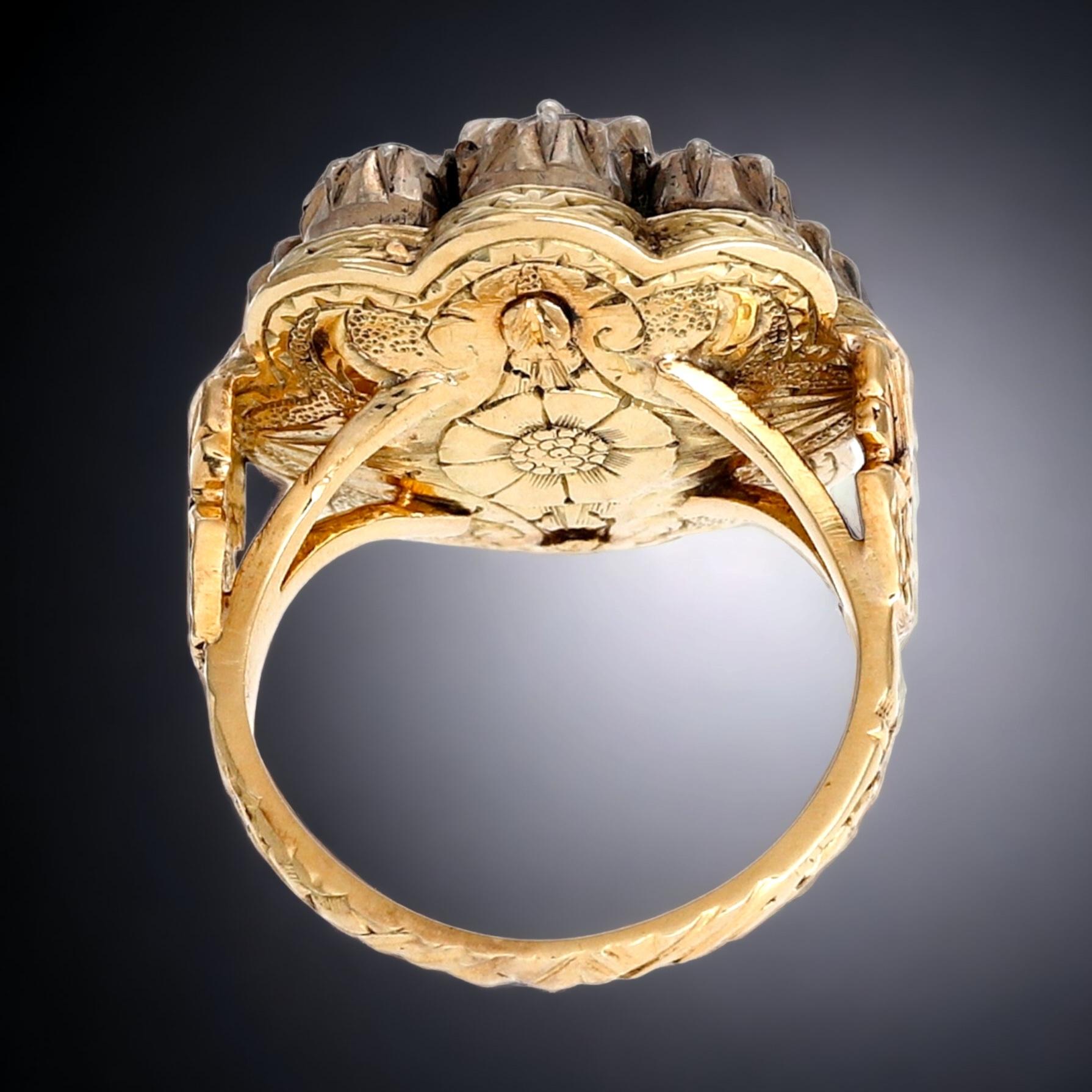Spätgeorgianischer Diamant-Cluster-Ring im Rosenschliff (Europa um 1830) für Damen oder Herren im Angebot
