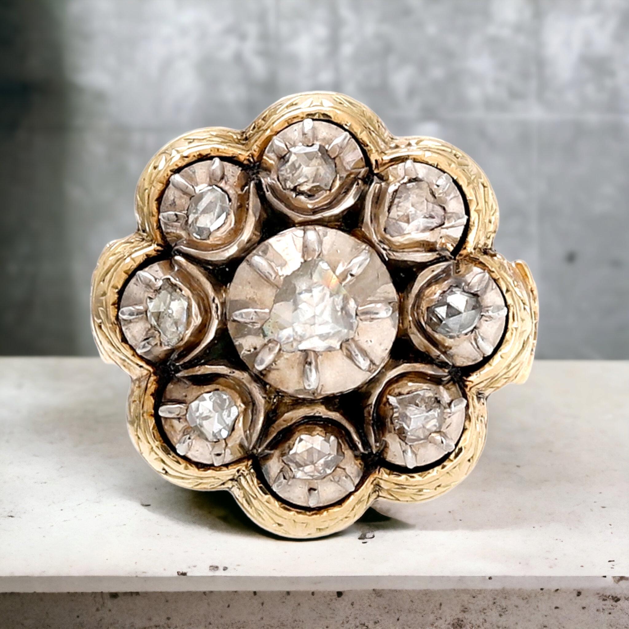 Late Georgian Rose Cut Diamond Cluster Ring (Europe Ca. 1830) For Sale 2