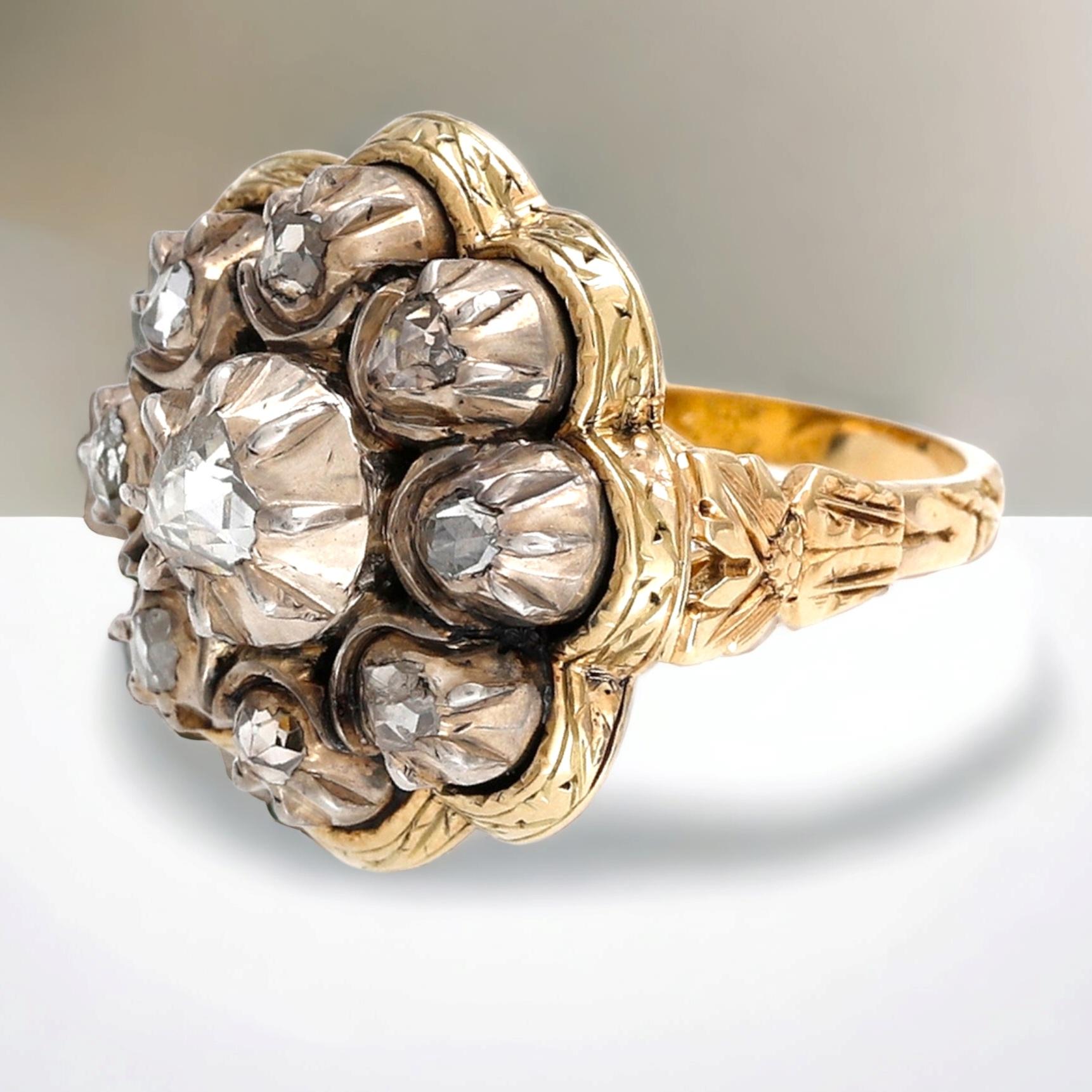 Late Georgian Rose Cut Diamond Cluster Ring (Europe Ca. 1830) For Sale 5