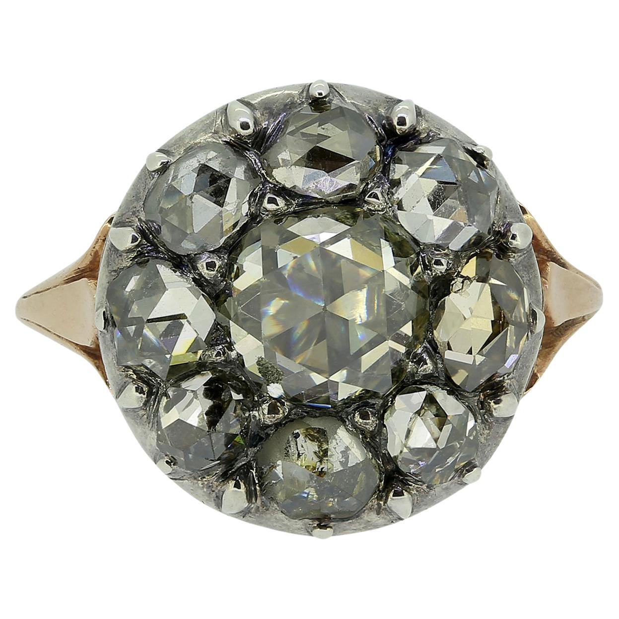 Spätgeorgischer Diamant-Cluster-Ring im Rosenschliff im Angebot