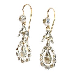 Late Georgian Rose Cut Diamond Long Pendent Earrings, 1850s