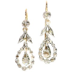 Late Georgian Rose Cut Diamond Long Pendent Earrings, 1850s