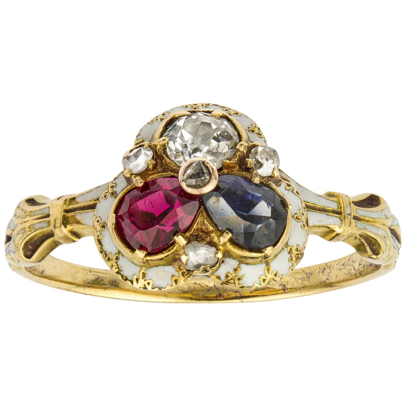 Late Georgian Ruby, Sapphire and Diamond Enamel Ring
