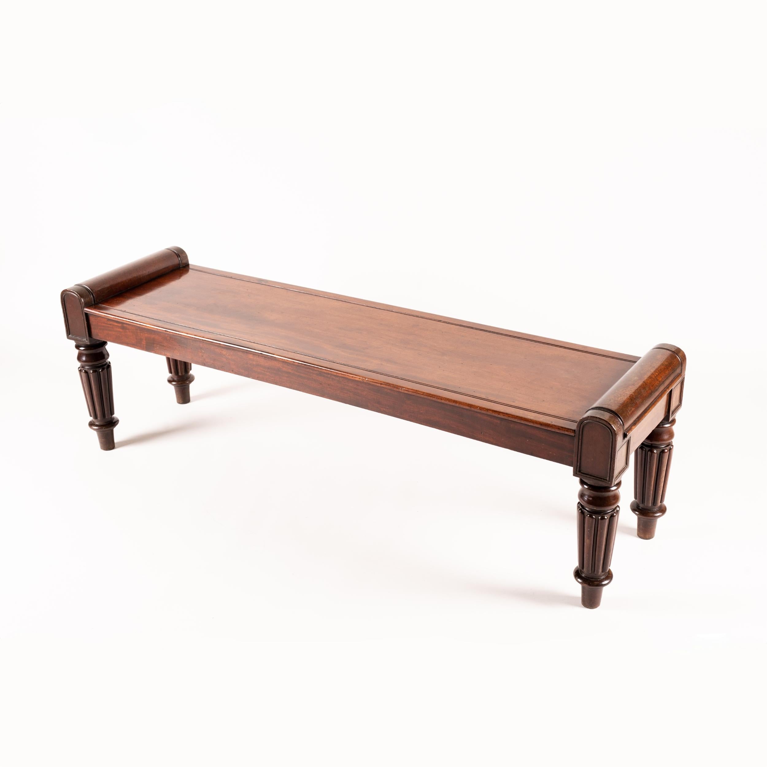 English Late Georgian Solid Mahogany Bench with Carved Legs