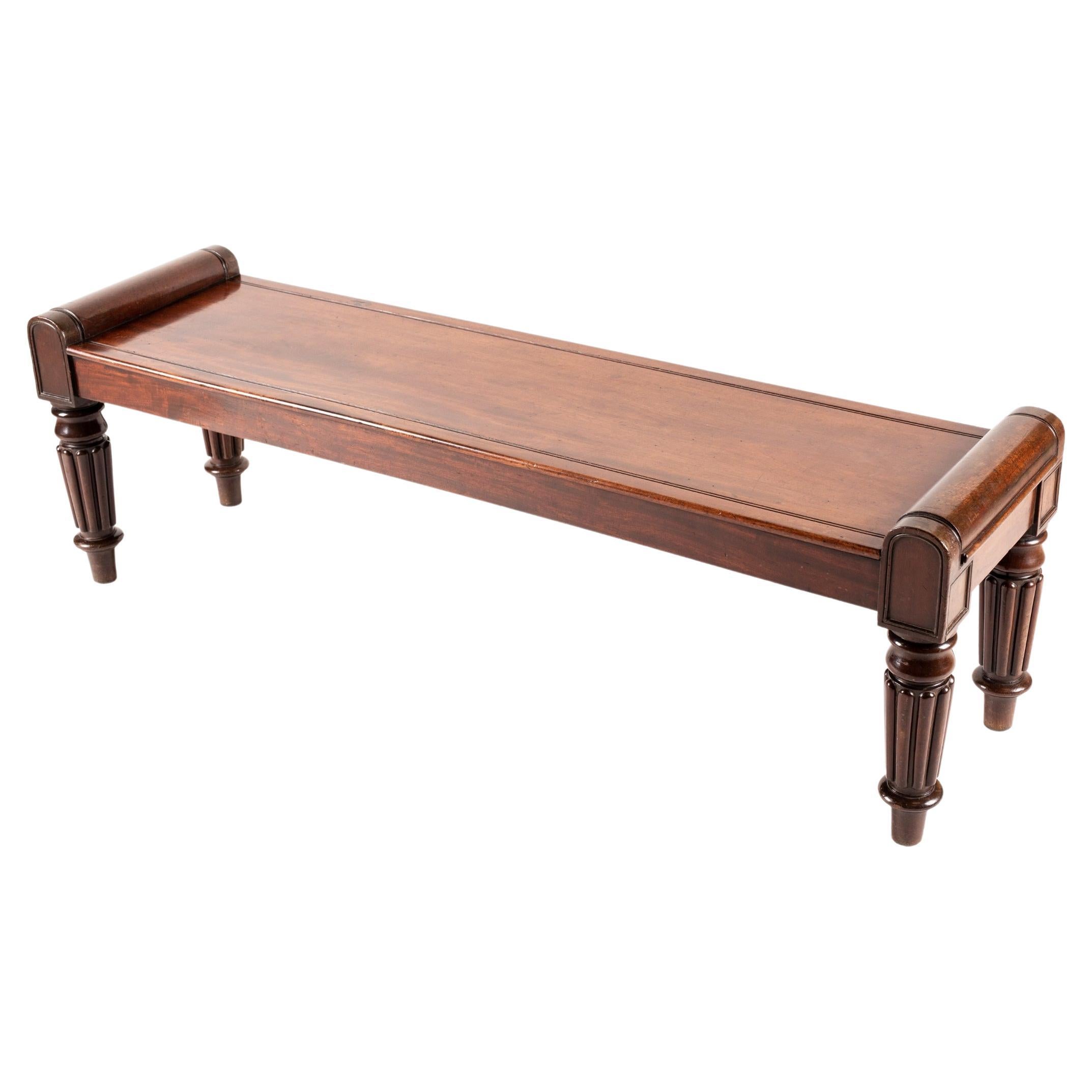 Late Georgian Solid Mahogany Bench with Carved Legs