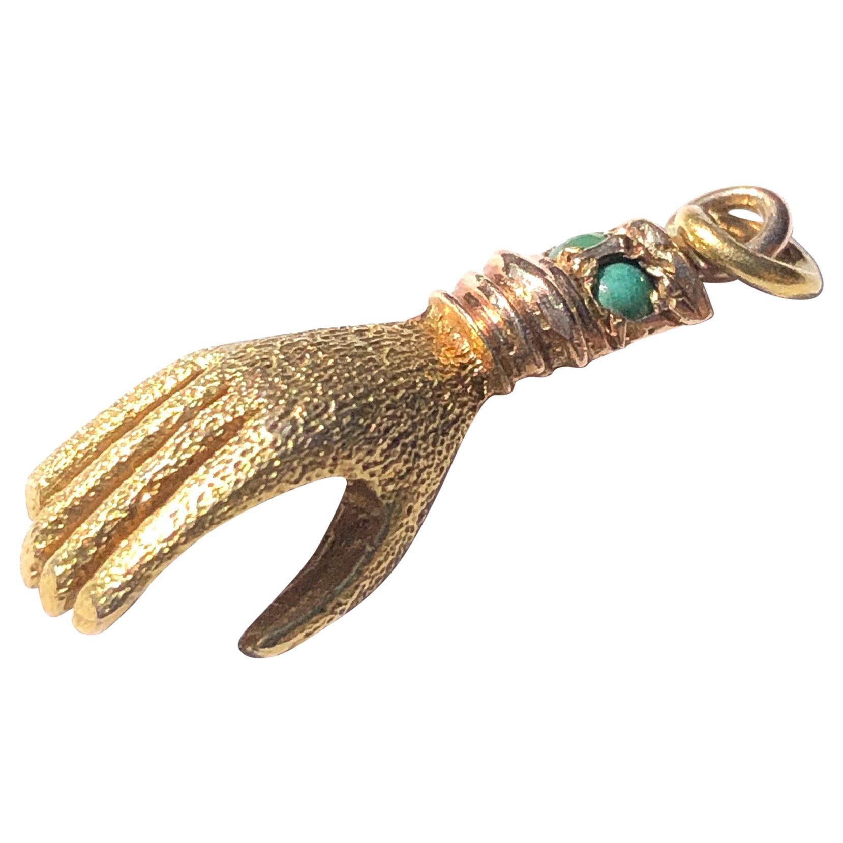 Late Georgian Turquoise and 15 Carat Gold Hand Charm For Sale