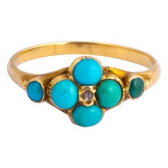 Bague grappe en or 18 carats, turquoise et diamant de la fin de l'époque géorgienne