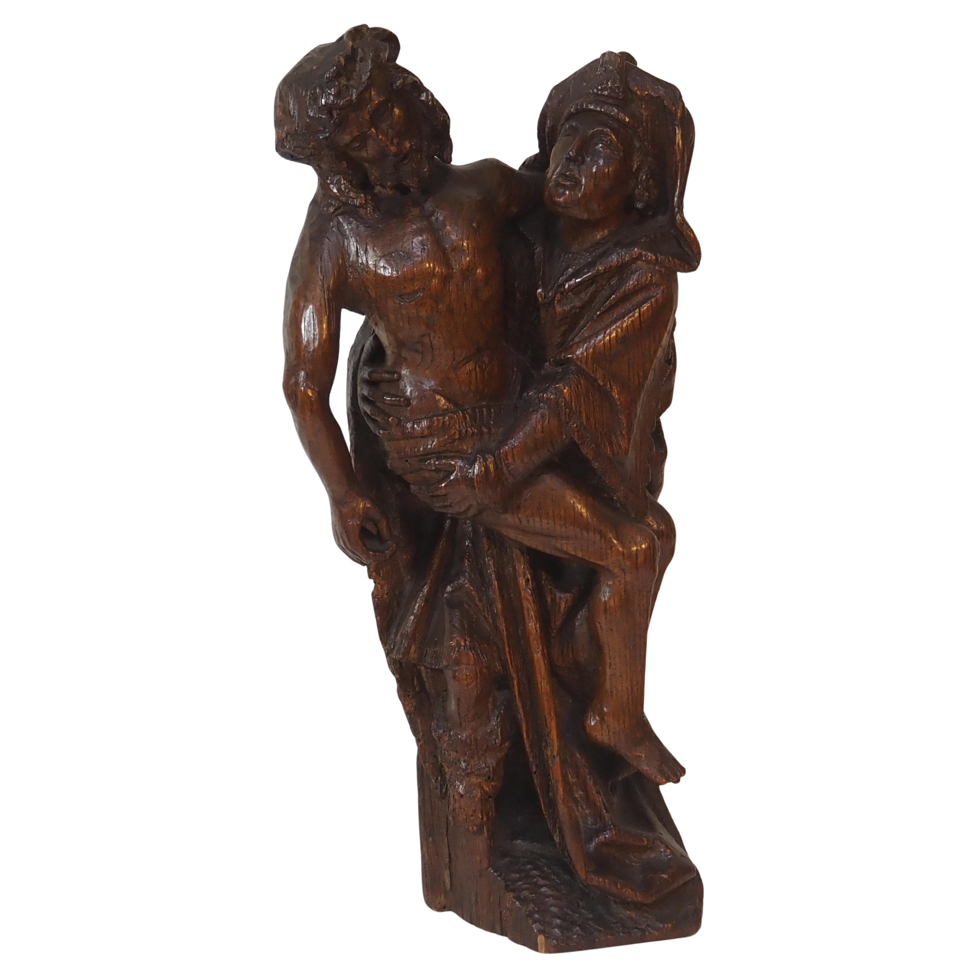 Sculpture en bois du gothique tardif représentant la descente de croix, XVIe siècle en vente