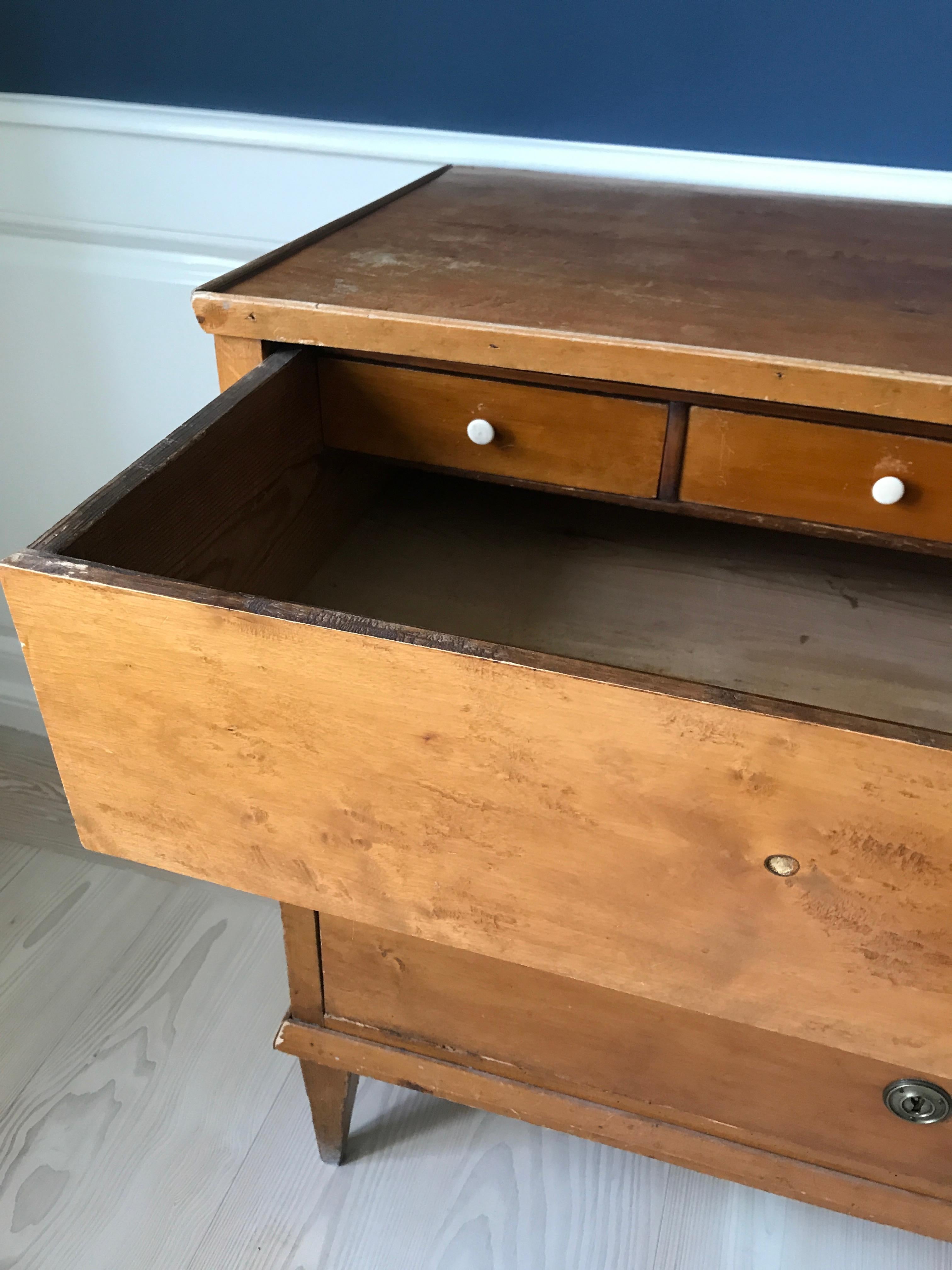 Late Gustavian 19th Century Swedish Chest in Birch with Drawers For Sale 1