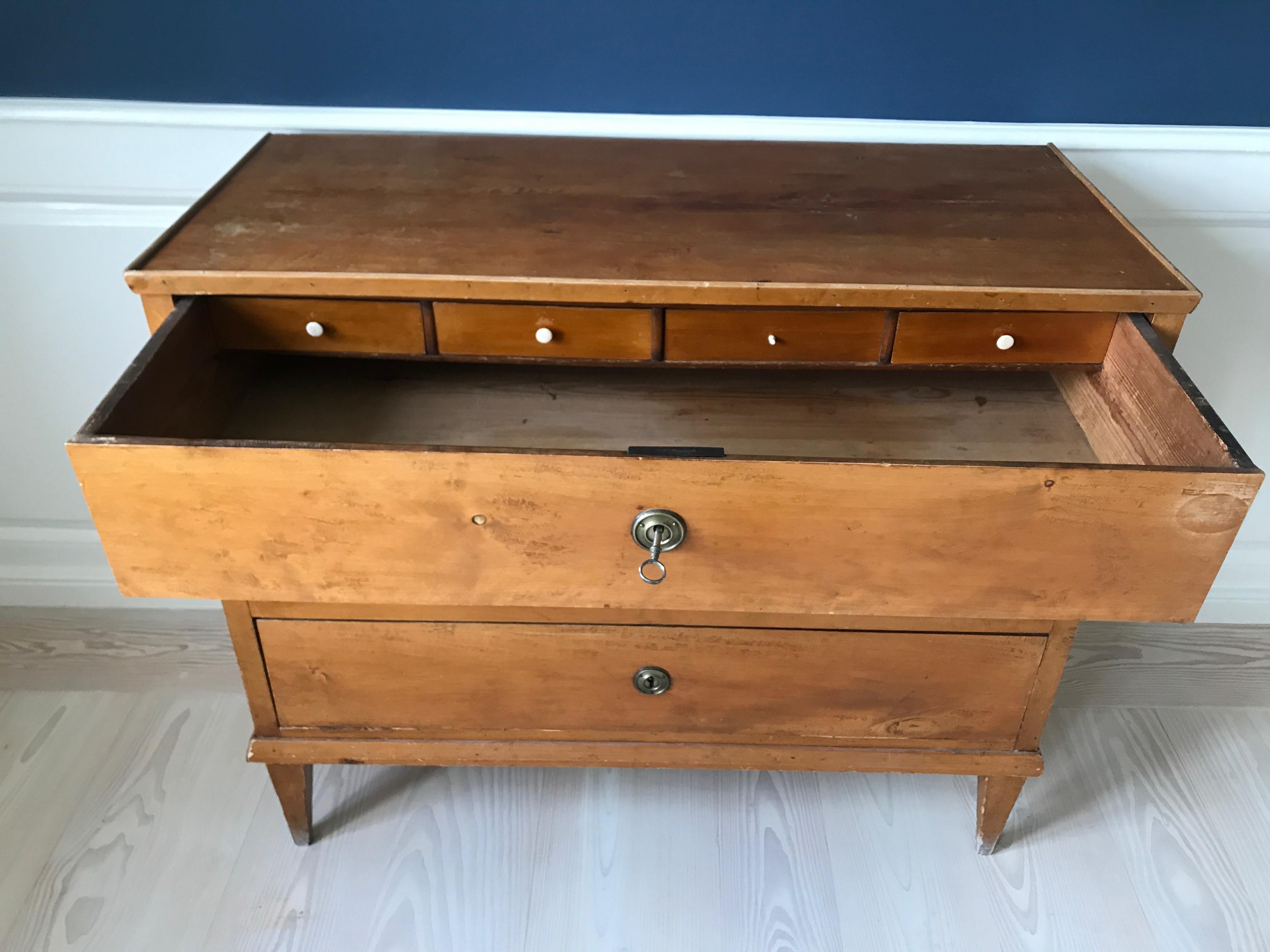 Late Gustavian 19th Century Swedish Chest in Birch with Drawers For Sale 2