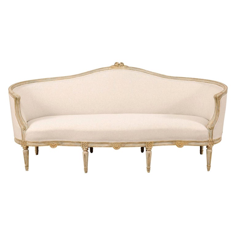 Late Gustavian Barrel-Back Upholstered Swedish Sofa from the Early 19th  Century at 1stDibs | swedish couch, barrel back sofa, swedish sofas