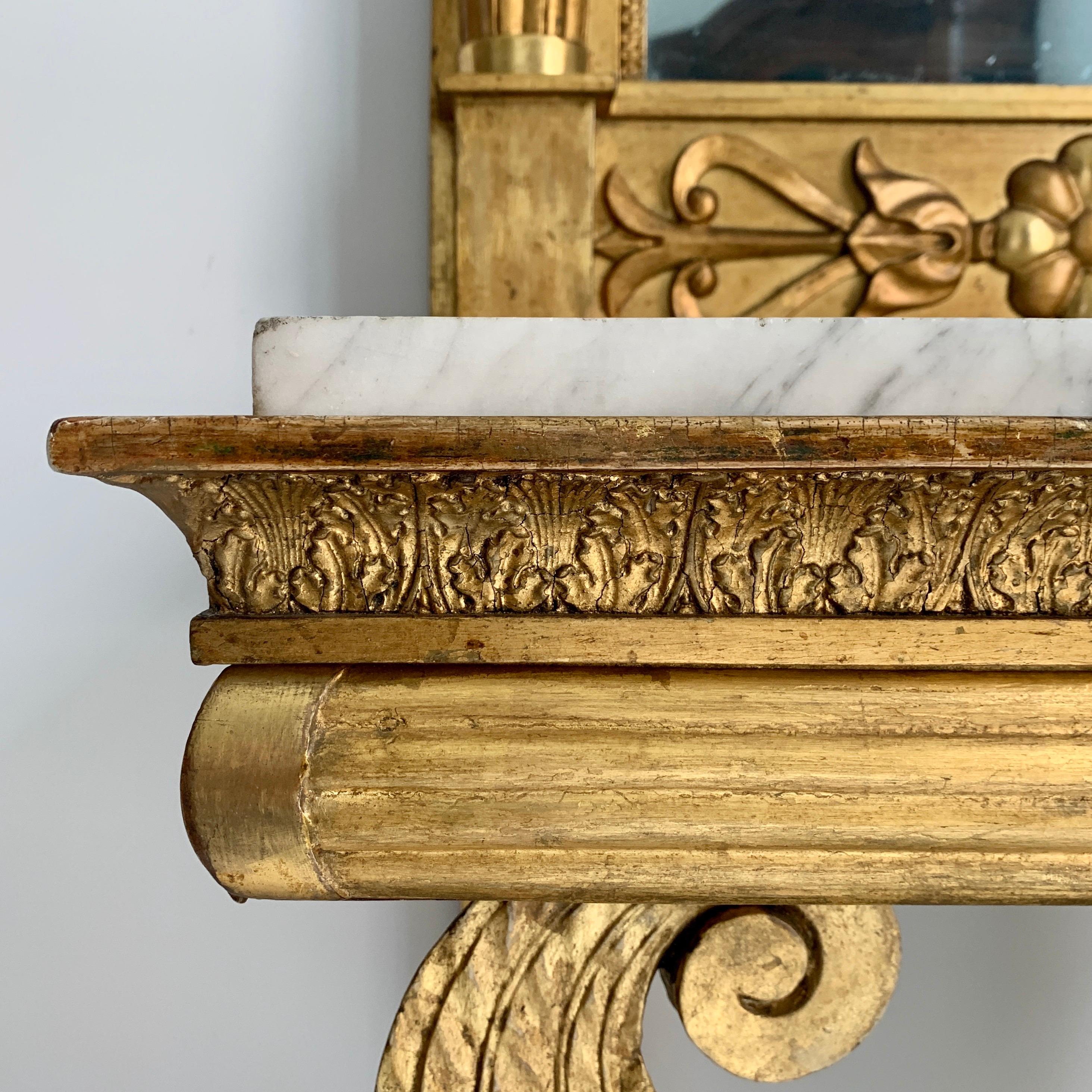 Late Gustavian Early 19th Century Giltwood Eagle Console Table and Mirror In Good Condition For Sale In Worpswede / Bremen, DE