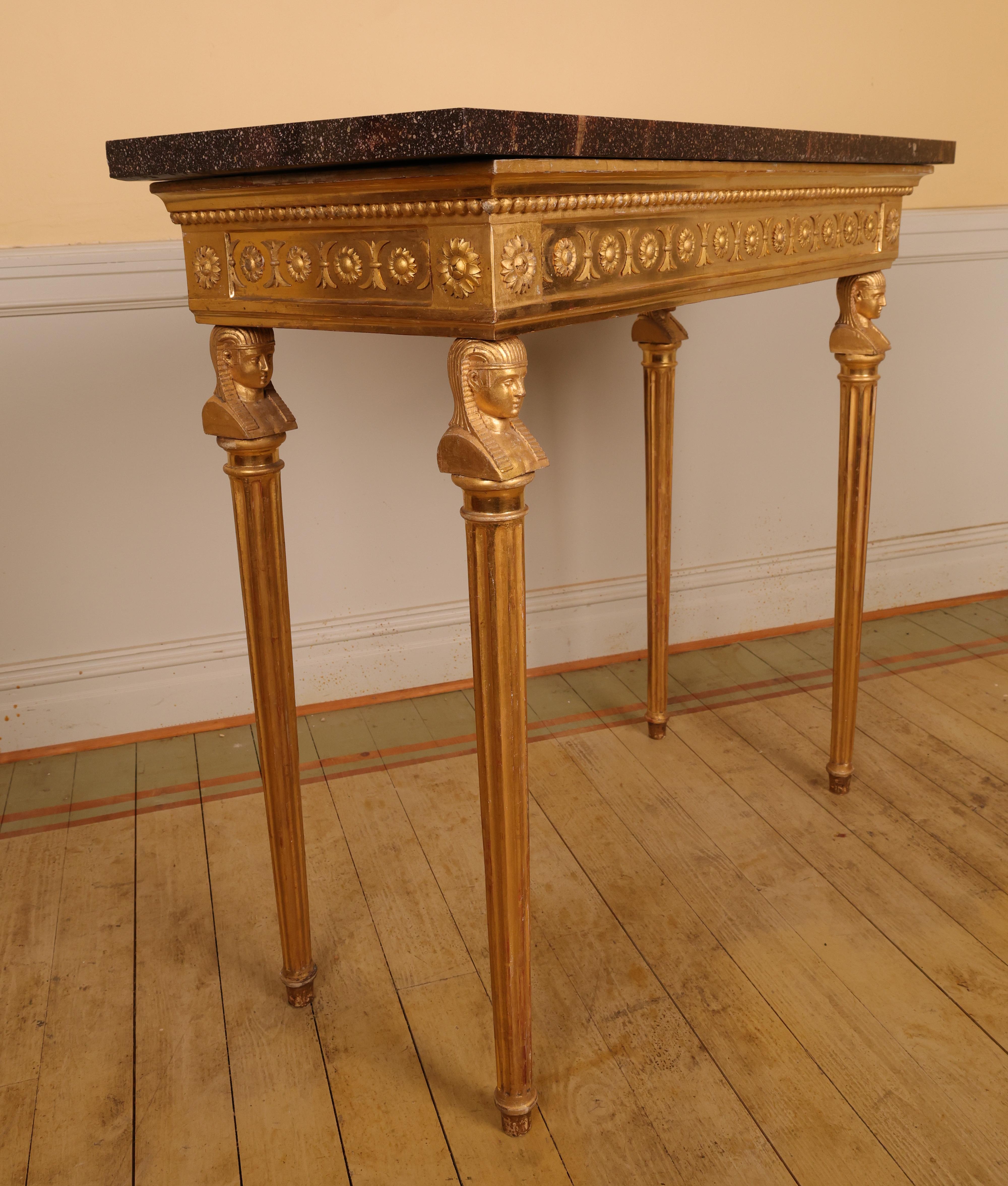 Late Gustavian Gilt Console Table with Porphyry Top, Circa 1800 For Sale 2