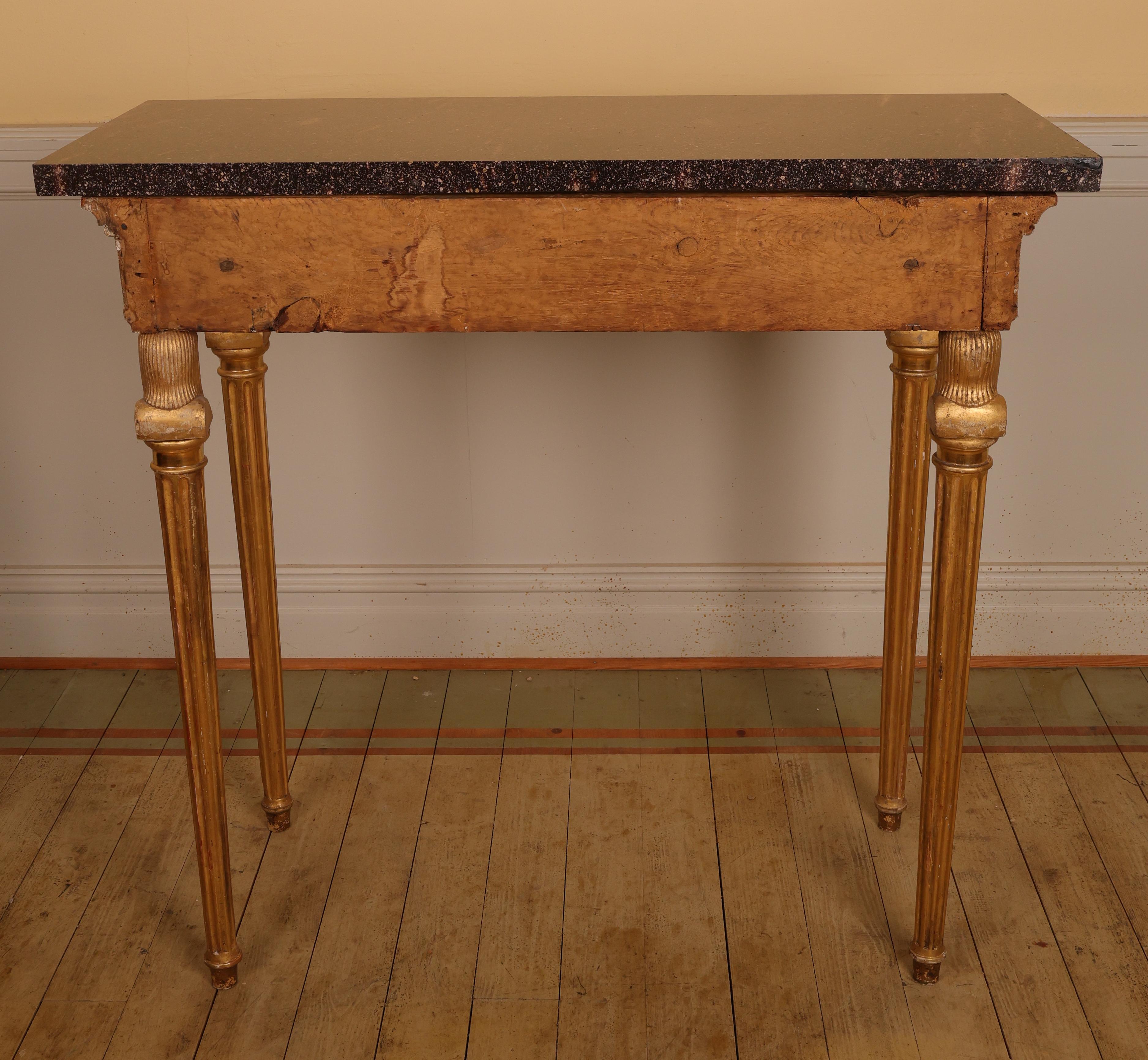 Late Gustavian Gilt Console Table with Porphyry Top, Circa 1800 In Good Condition For Sale In Ljungby, SE
