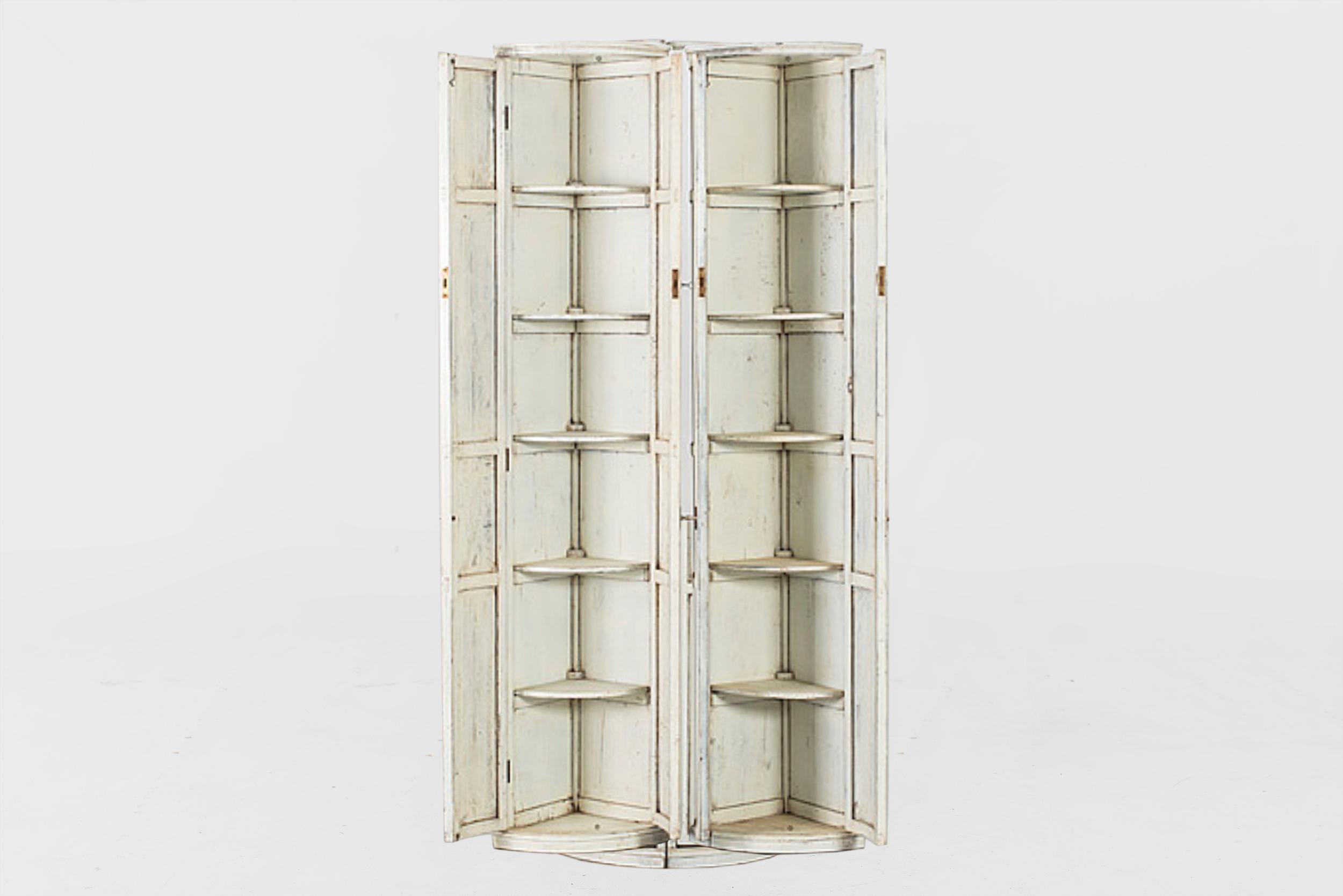 Scandinavian Late Gustavian Pair of Corner Cupboard Bookcase Cabinets