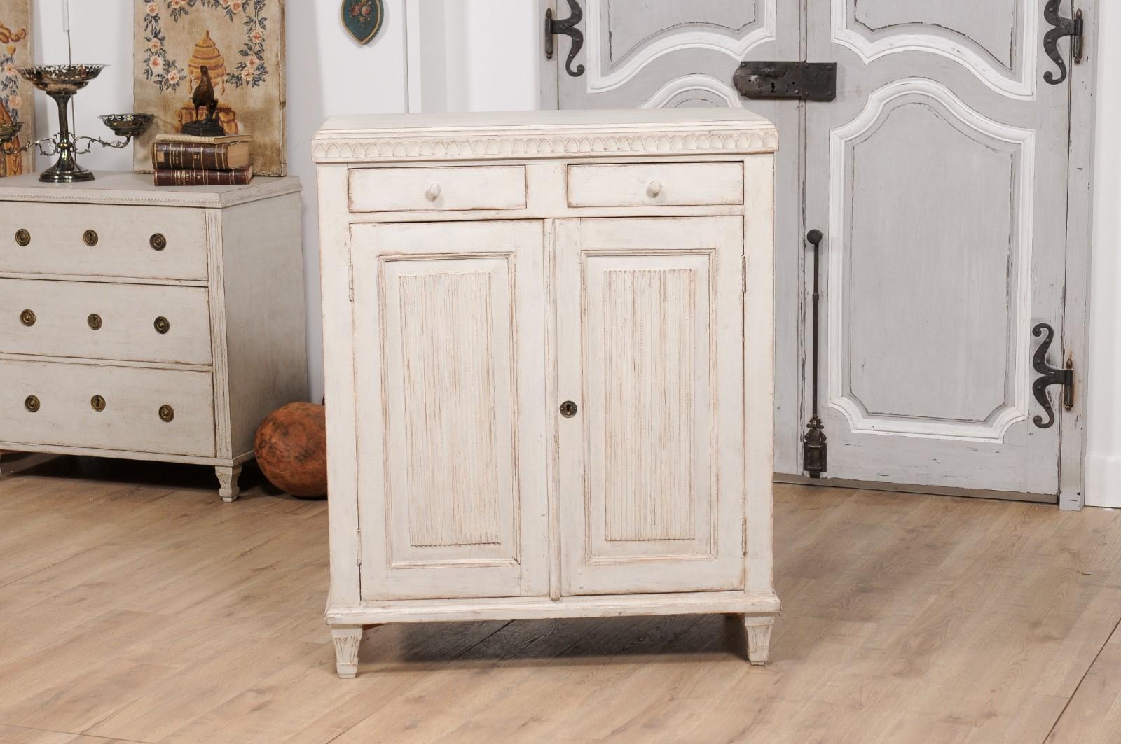 Wood Late Gustavian Period 1820s Swedish Light Grey Painted and Carved Sideboard