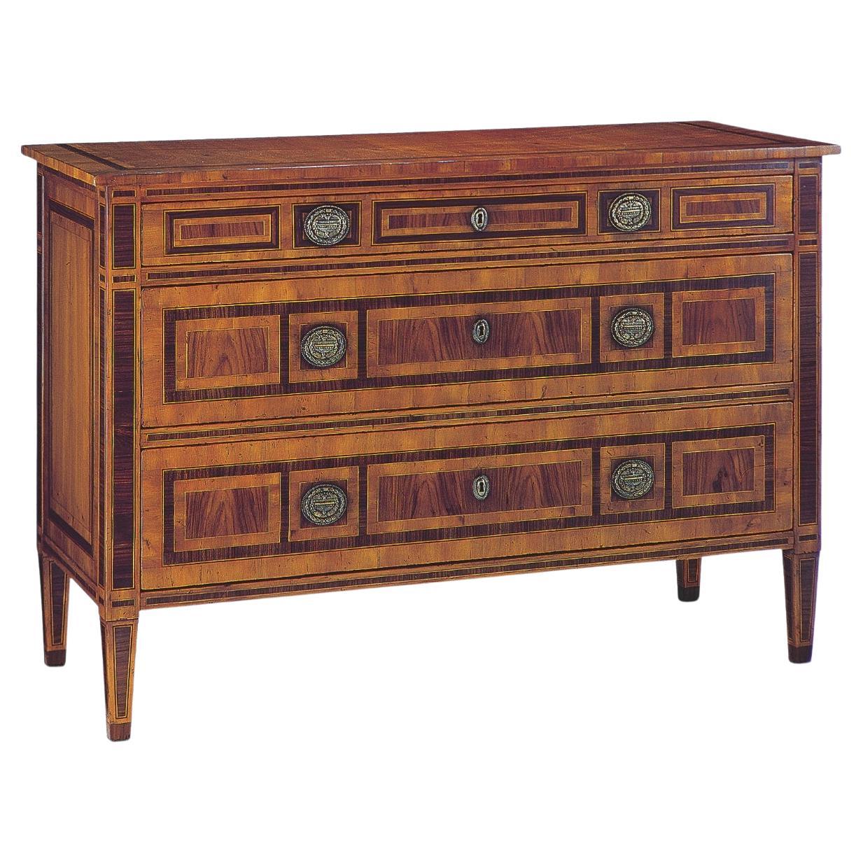 Late Italian 18th Century Wood Verona Chest with Yew and Rosewood Veneers For Sale