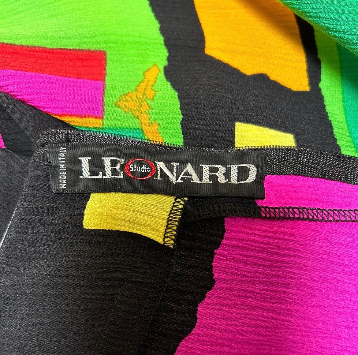 Late Leonard Silk Crepe Belted Flag Dress PLUS SIZED, 1980s In New Condition For Sale In Los Angeles, CA