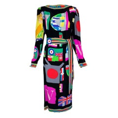 Late Leonard Silk Crepe Belted Flag Dress PLUS SIZED, 1980s