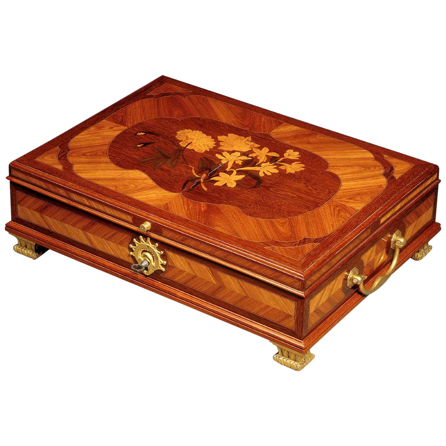 Late Louis XV Ormolu Mounted Marquetry Document Box in the Manner of Oeben For Sale