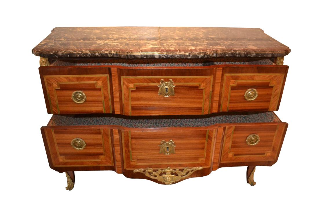 French Late Louis XV Period Inlaid Commode Stamped JME and Schlichtig For Sale