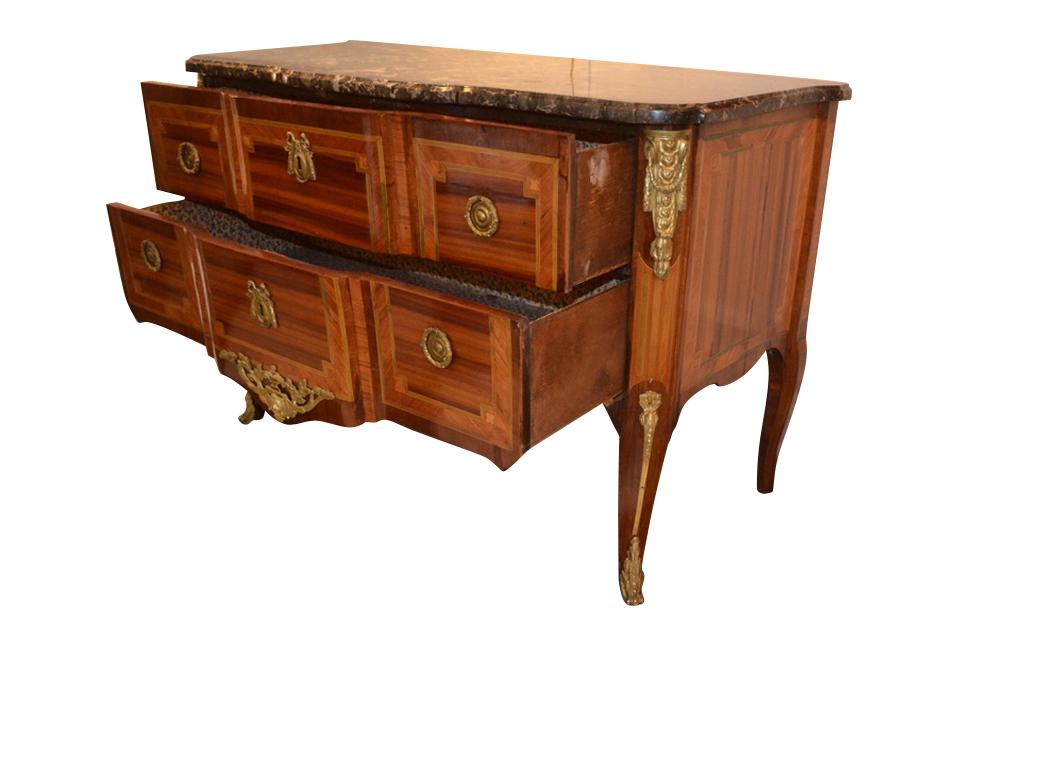 Carved Late Louis XV Period Inlaid Commode Stamped JME and Schlichtig For Sale