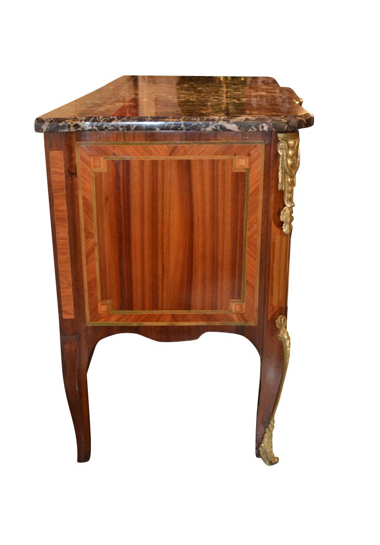 Carved Late Louis XV Period Inlaid Commode Stamped JME and Schlichtig For Sale