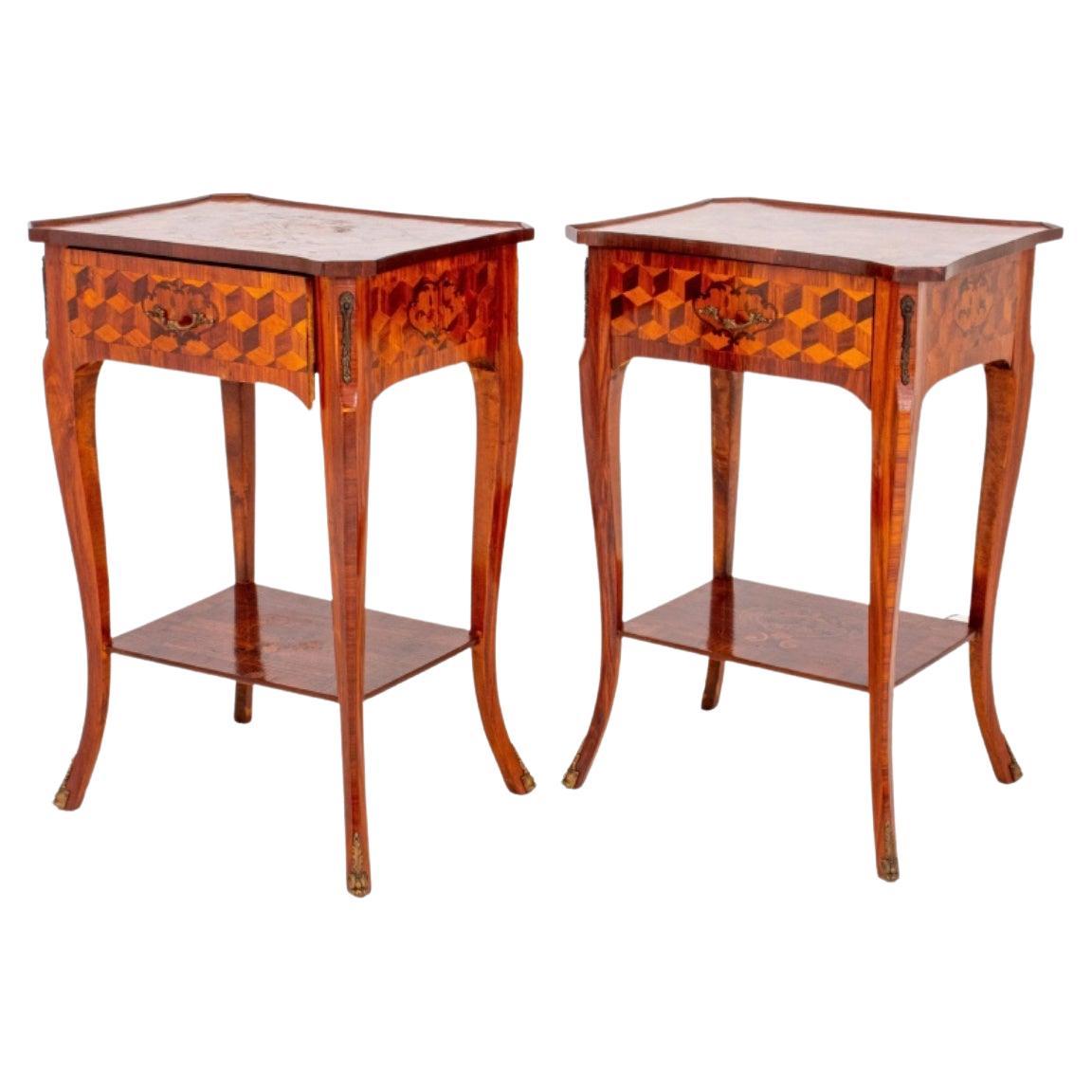 Late Louis XV Style Marquetry Tables, Pair For Sale