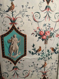Late Louis XVI Papier Peint Four Fold Screen Depicting Medallions of Diana
