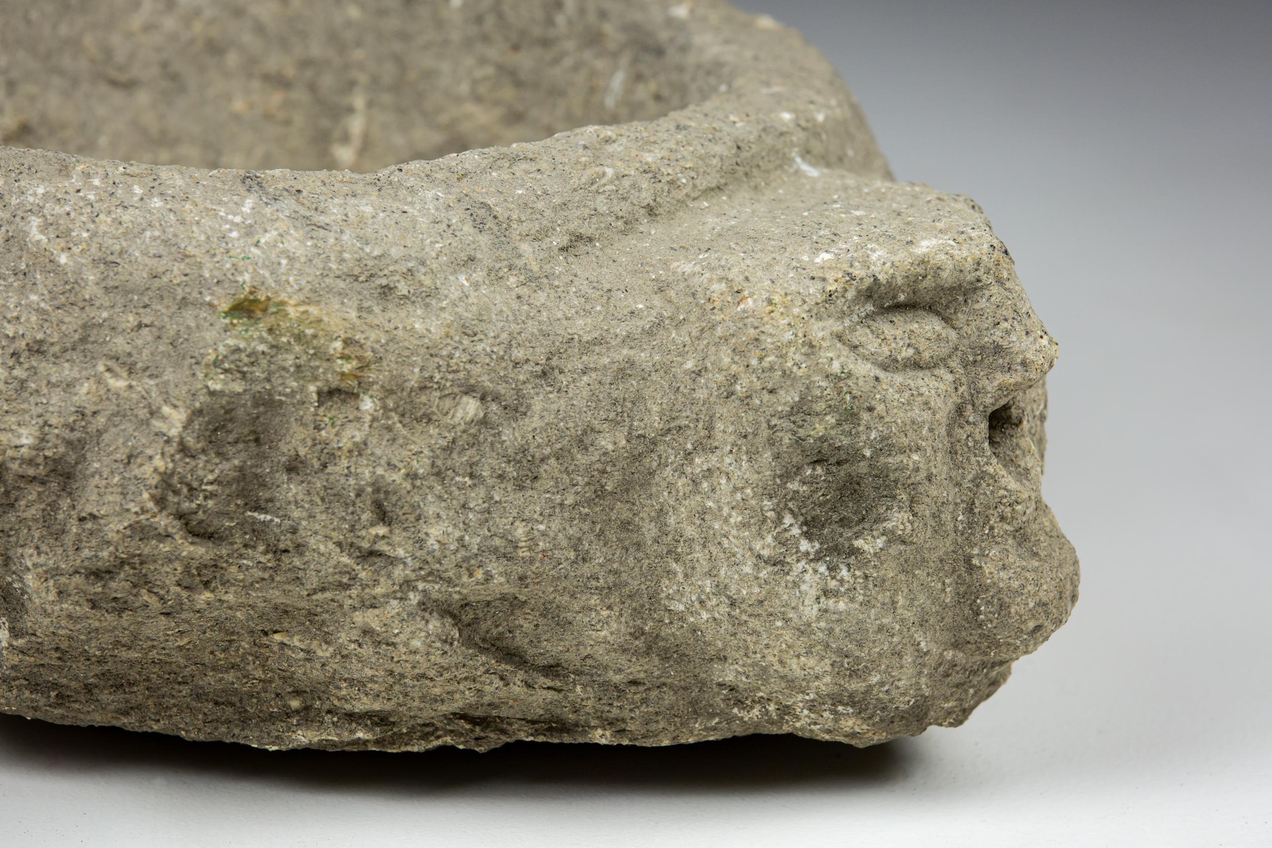 Late Medieval Granite Benitier or Stoup with Primitive Head as the Water Spout For Sale 4